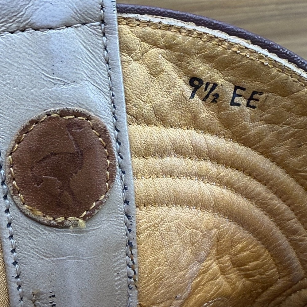 GAVEL Ostrich Leather Beige Western Boots Mens 9.5 EE Vintage Exotic Cowboy - Picture 11 of 12